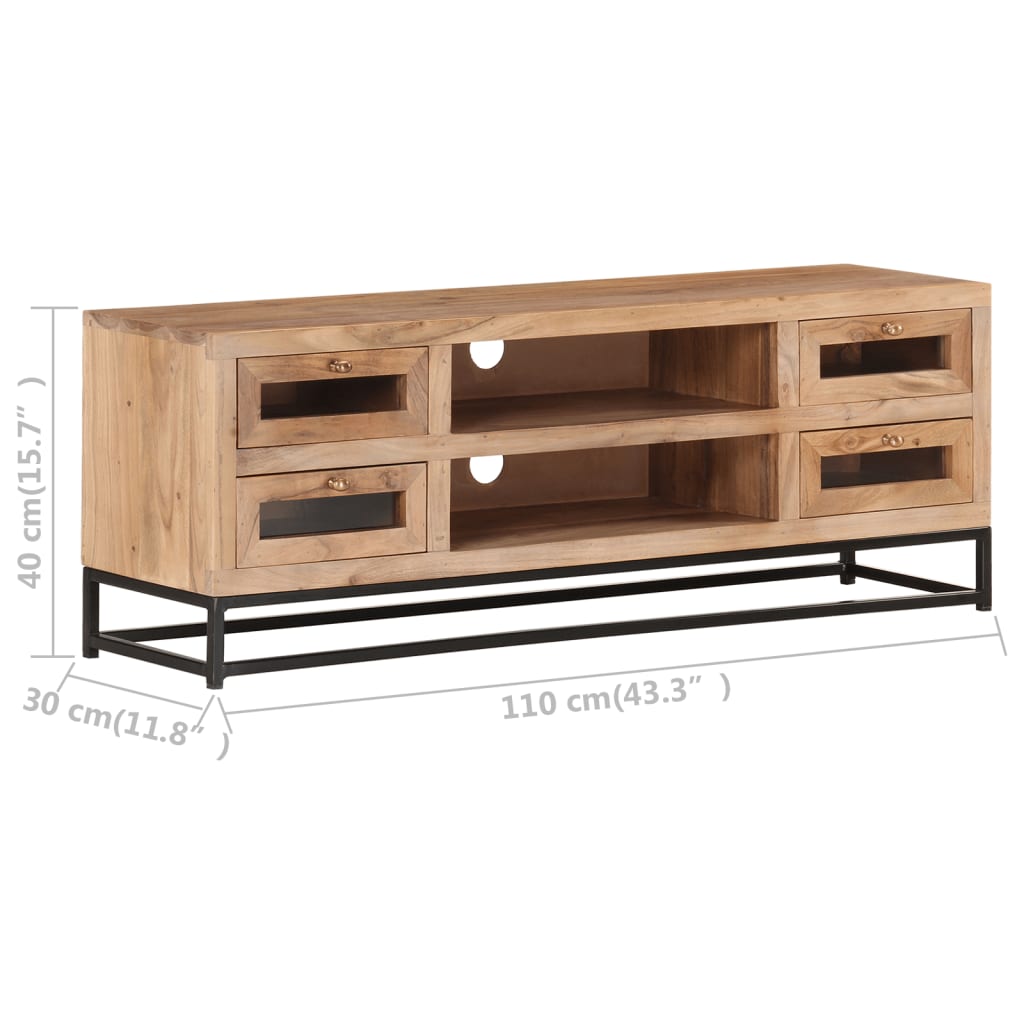 Mobile Porta TV 110x30x40 cm in Legno Massello di Acacia - homemem39