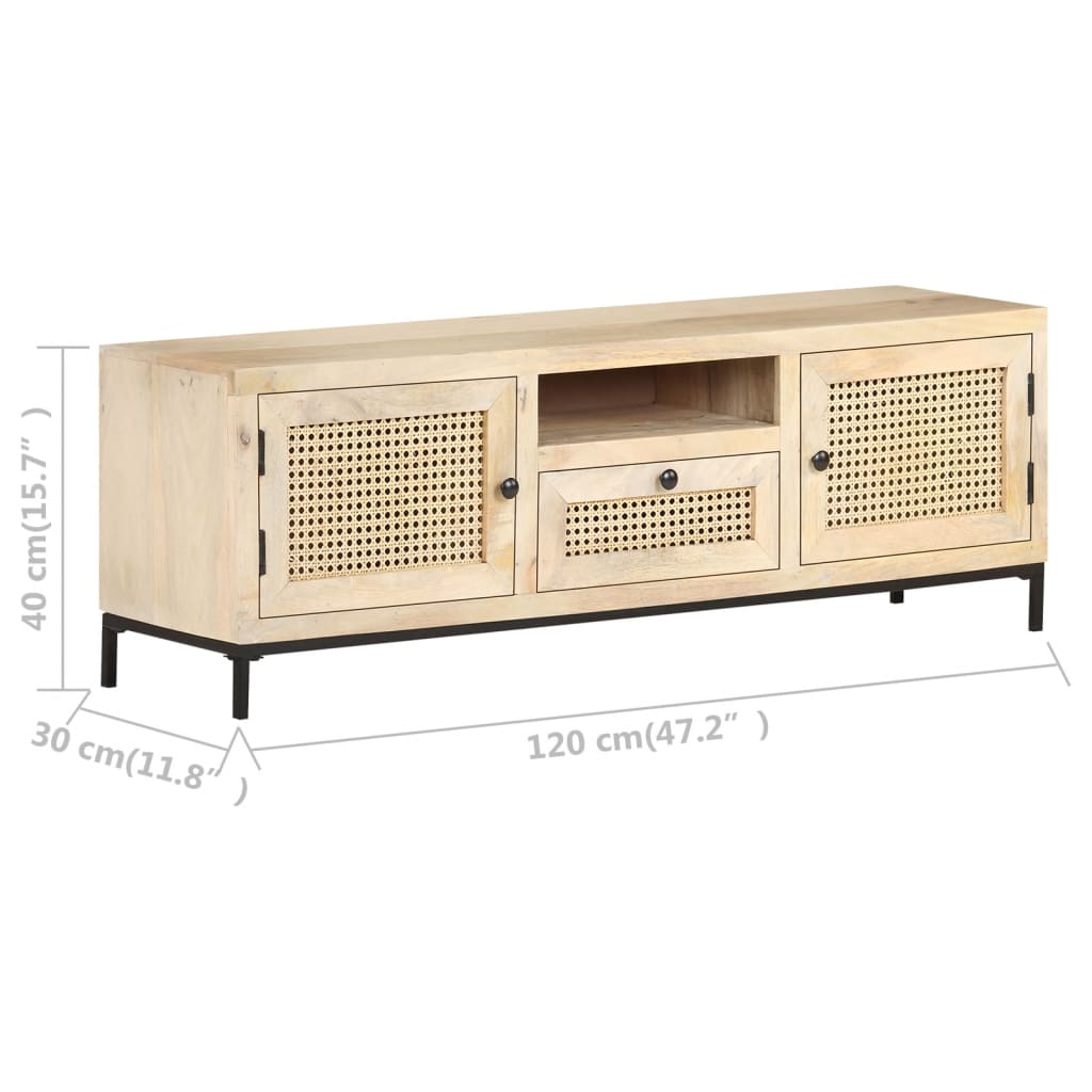 Mobile Porta TV 120x30x40 cm in Legno Massello di Mango e Canna - homemem39