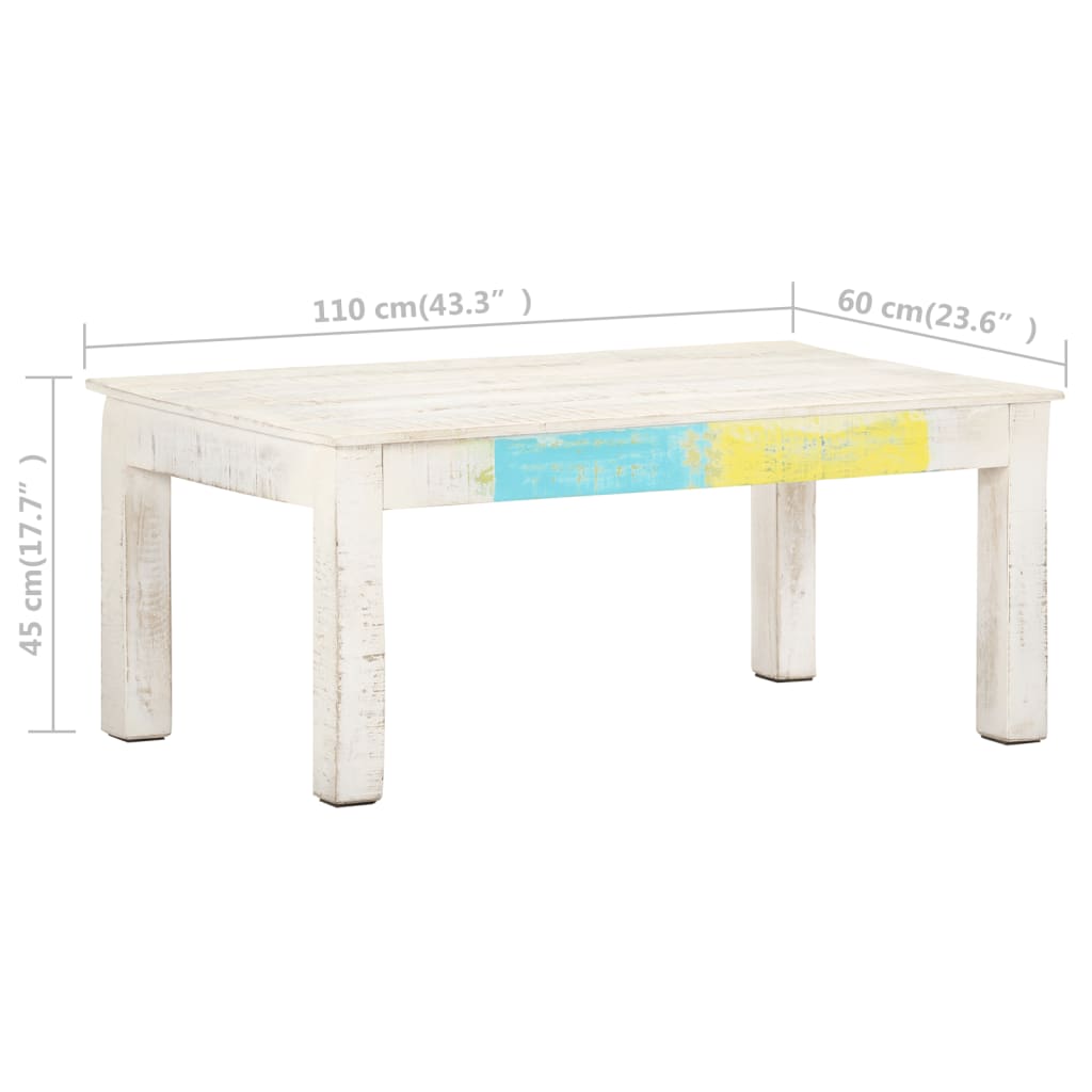 Tavolino da Salotto Bianco 110x60x45 cm in Massello di Mango - homemem39