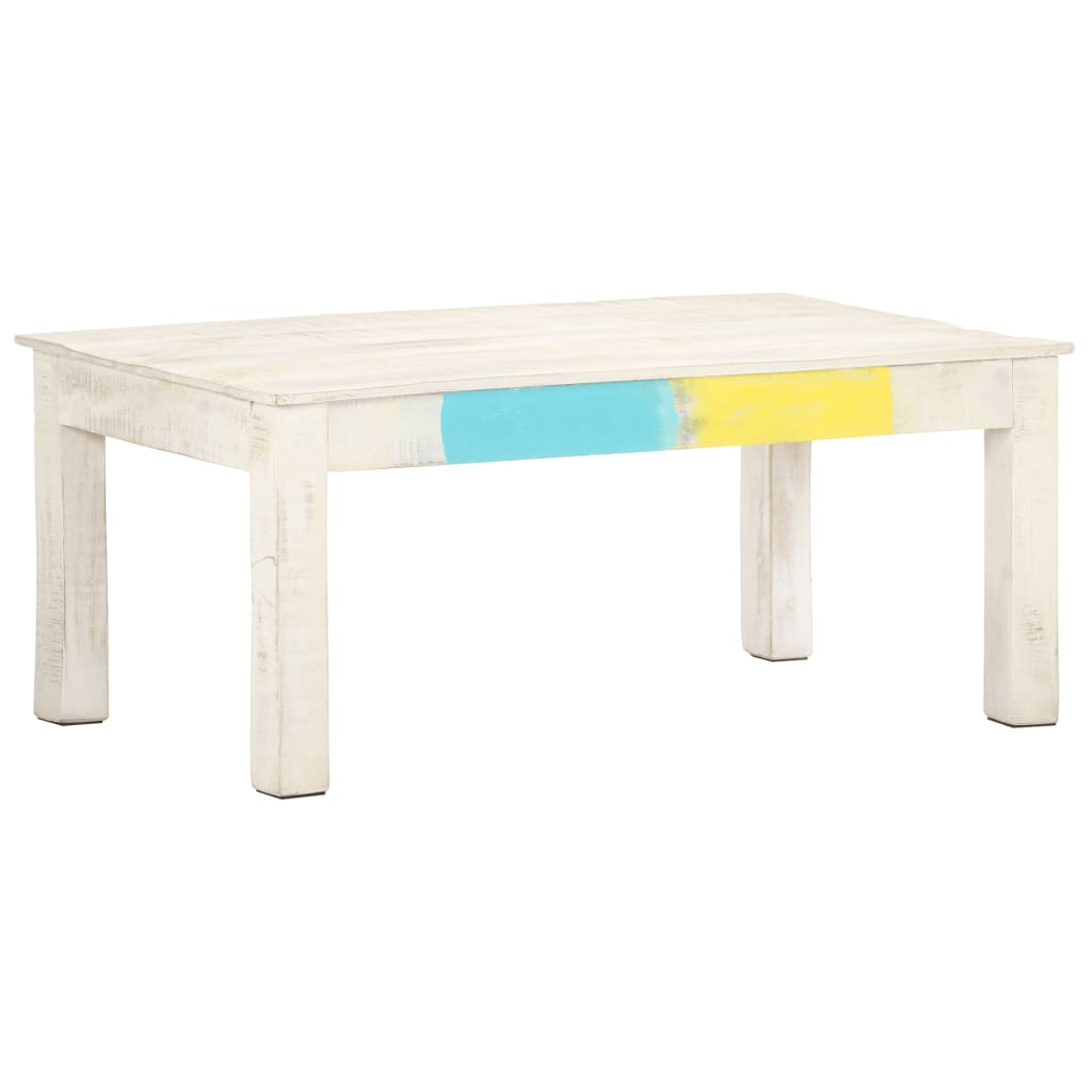 Tavolino da Salotto Bianco 110x60x45 cm in Massello di Mango - homemem39