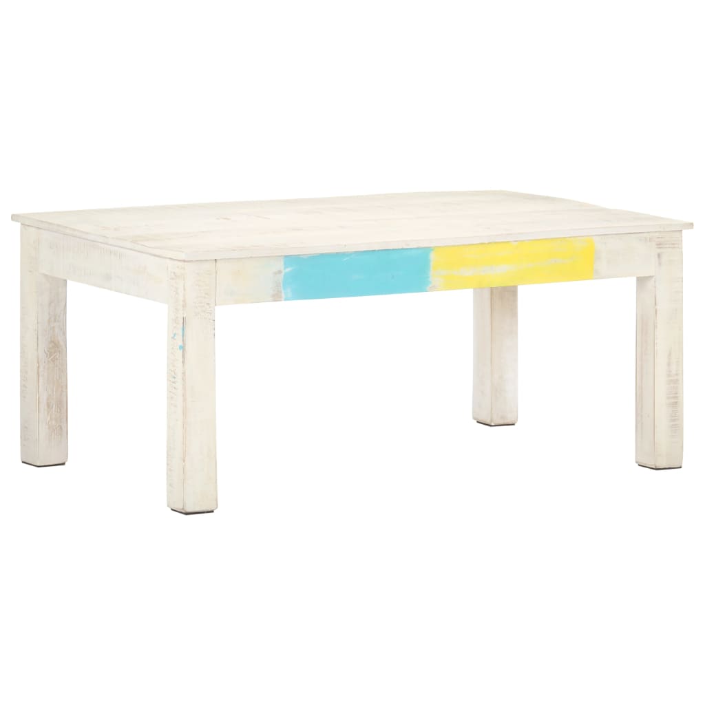 Tavolino da Salotto Bianco 110x60x45 cm in Massello di Mango - homemem39