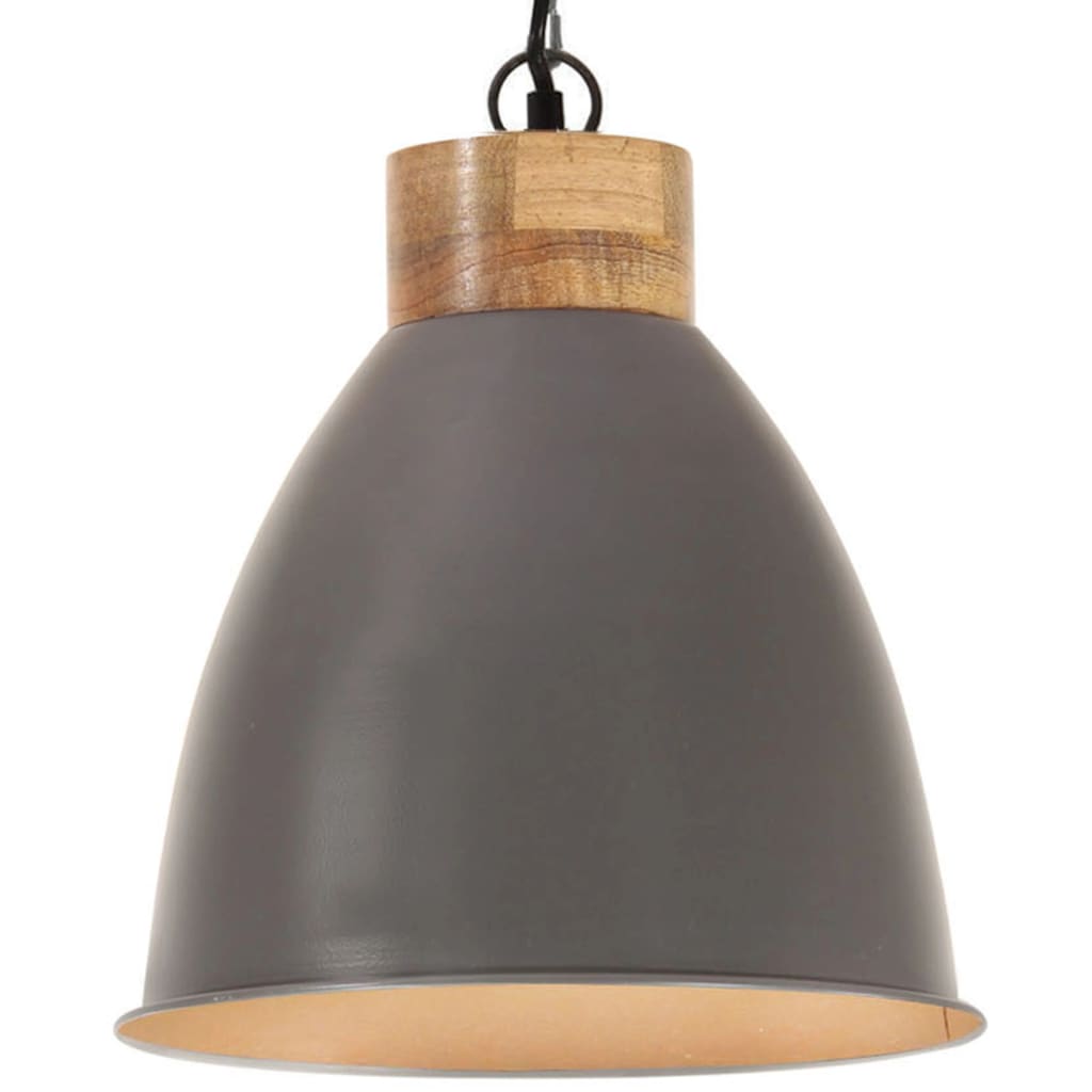 Lampadario Industriale Grigio Ferro e Legno Massello 35 cm E27 - homemem39