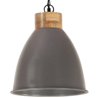 Lampadario Industriale Grigio Ferro e Legno Massello 35 cm E27 - homemem39