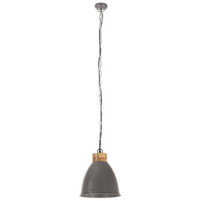 Lampadario Industriale Grigio Ferro e Legno Massello 35 cm E27 - homemem39