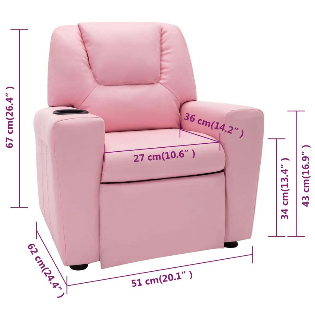 Poltrona Reclinabile per Bambini in Similpelle Rosa - homemem39