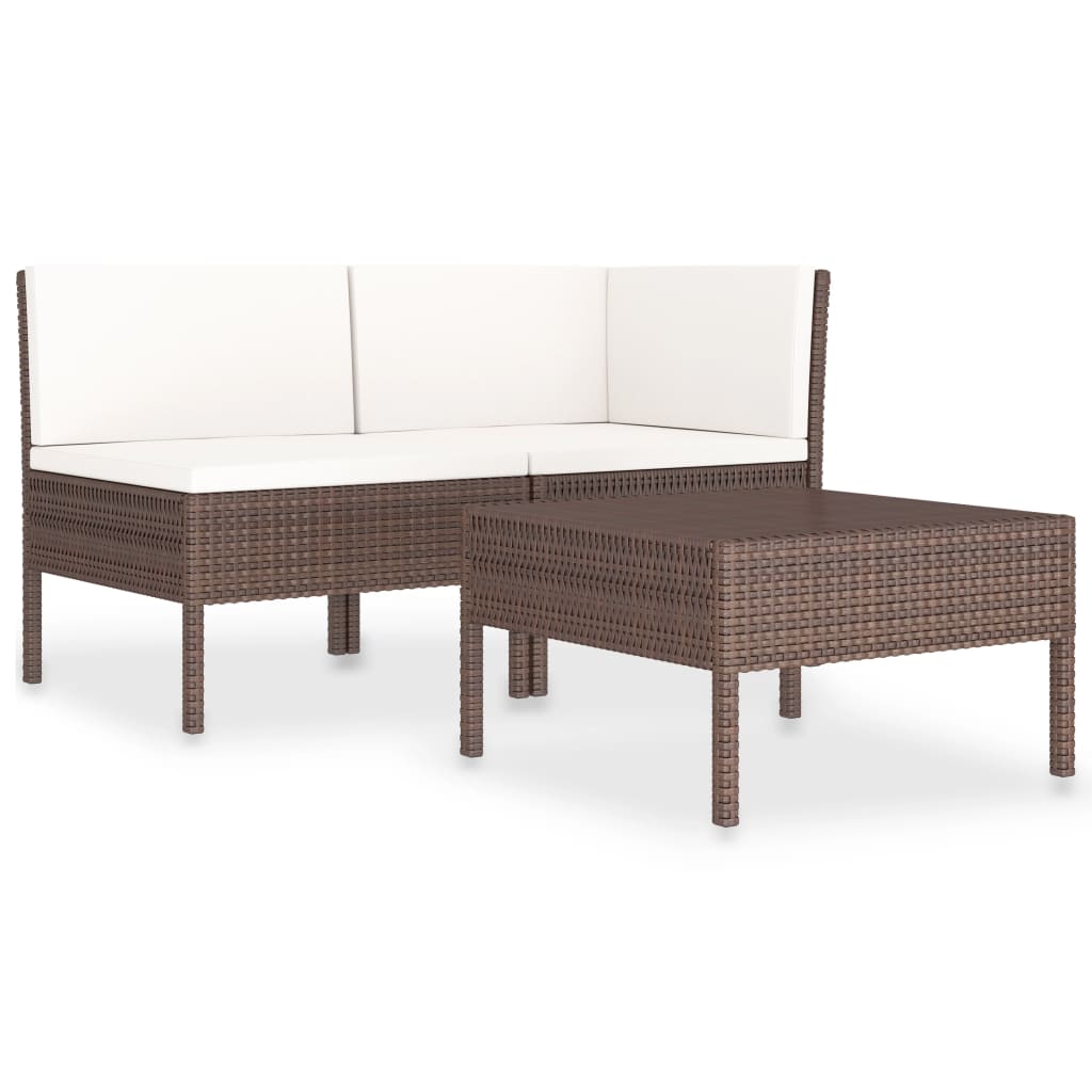 Set Divani da Giardino 3 pz con Cuscini in Polyrattan Marrone - homemem39