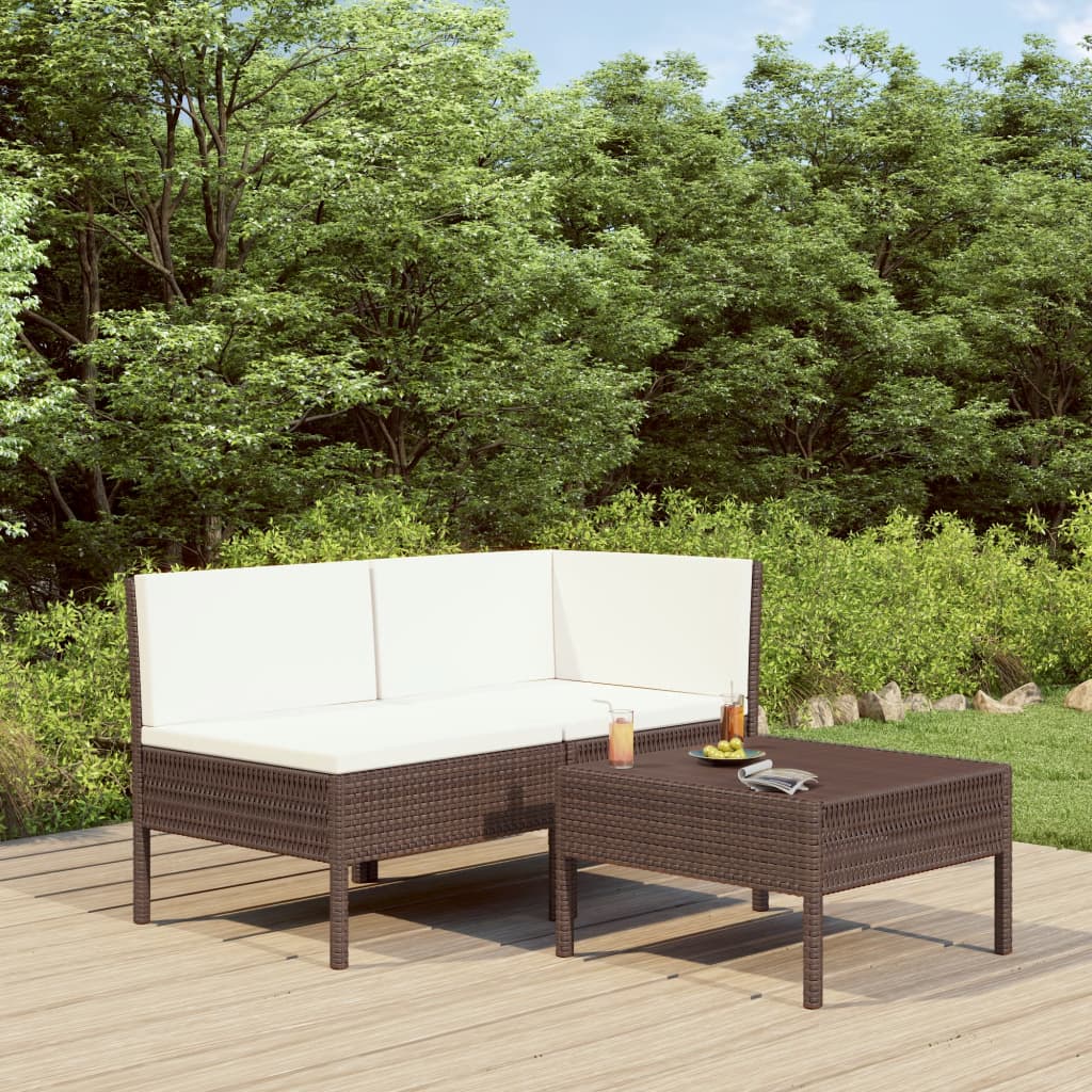 Set Divani da Giardino 3 pz con Cuscini in Polyrattan Marrone - homemem39