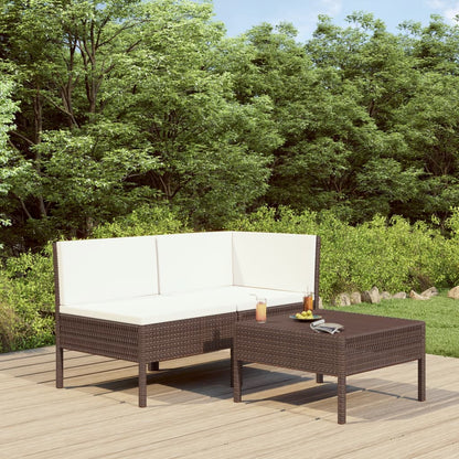 Set Divani da Giardino 3 pz con Cuscini in Polyrattan Marrone - homemem39