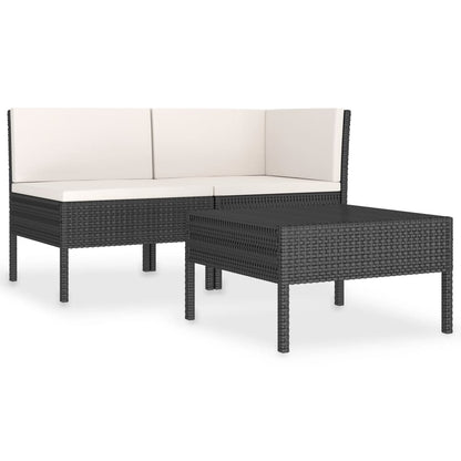 Set Divani da Giardino 3 pz con Cuscini in Polyrattan Nero - homemem39