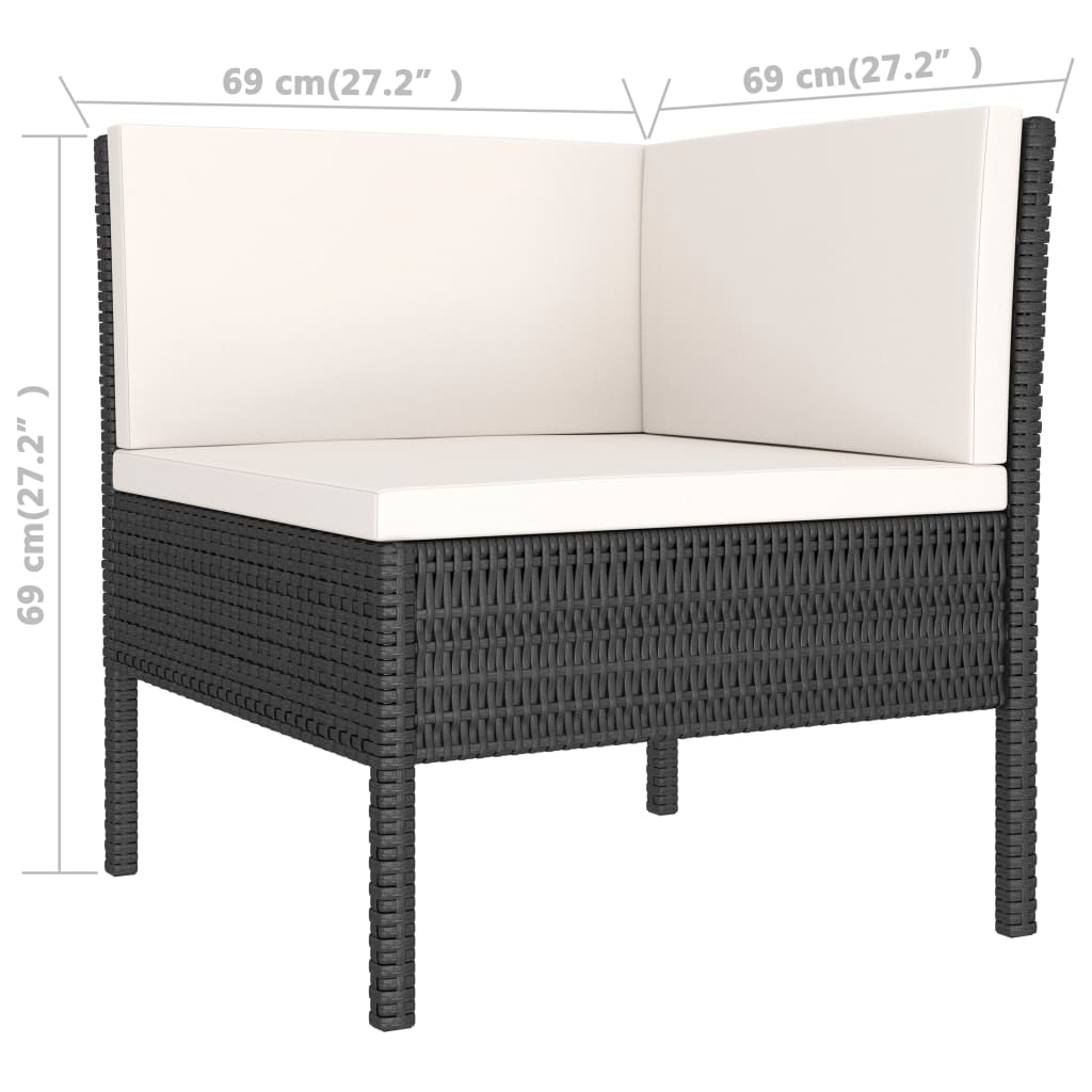 Set Divani da Giardino 3 pz con Cuscini in Polyrattan Nero - homemem39