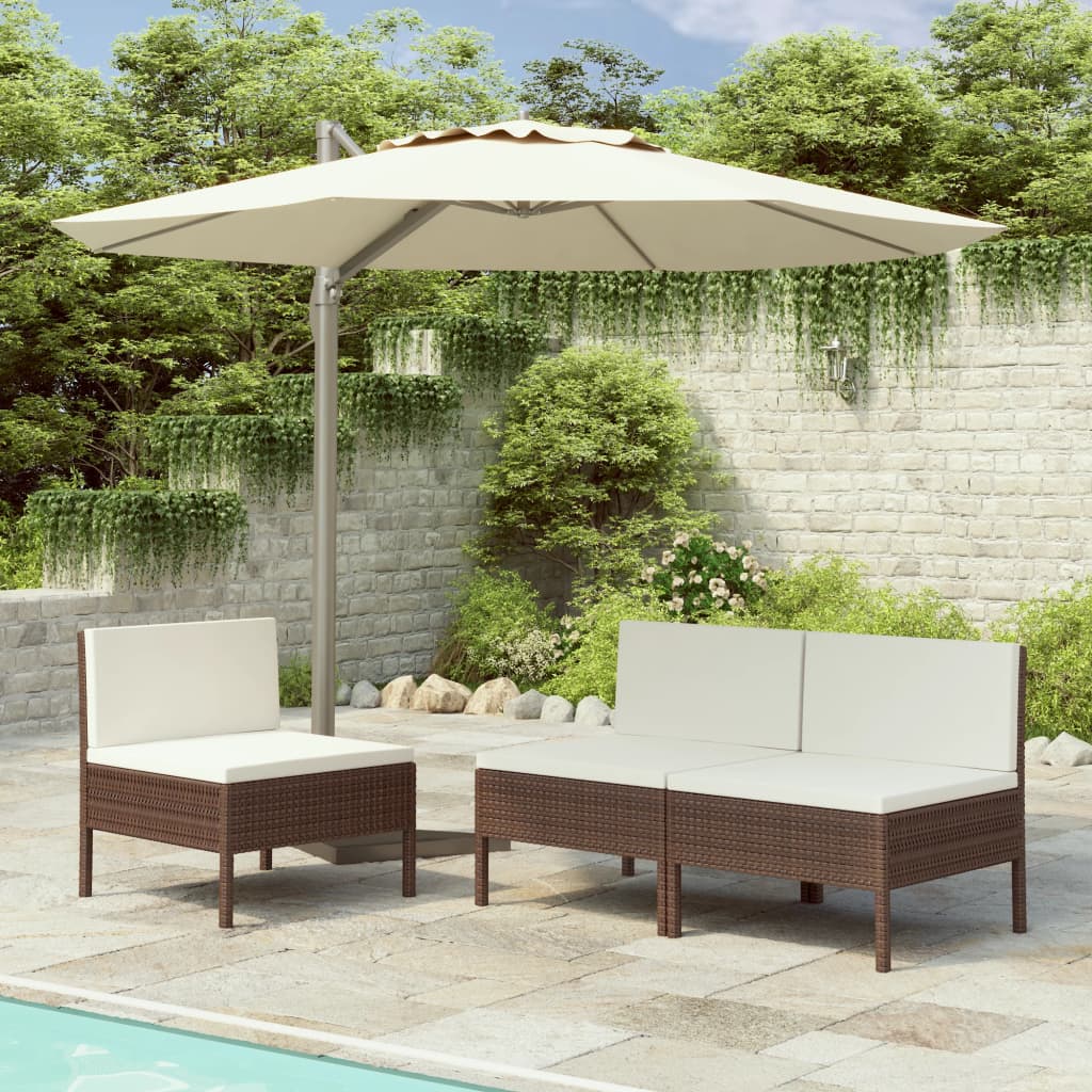 Sedie da Giardino 3 pz con Cuscini in Polyrattan Marroni - homemem39