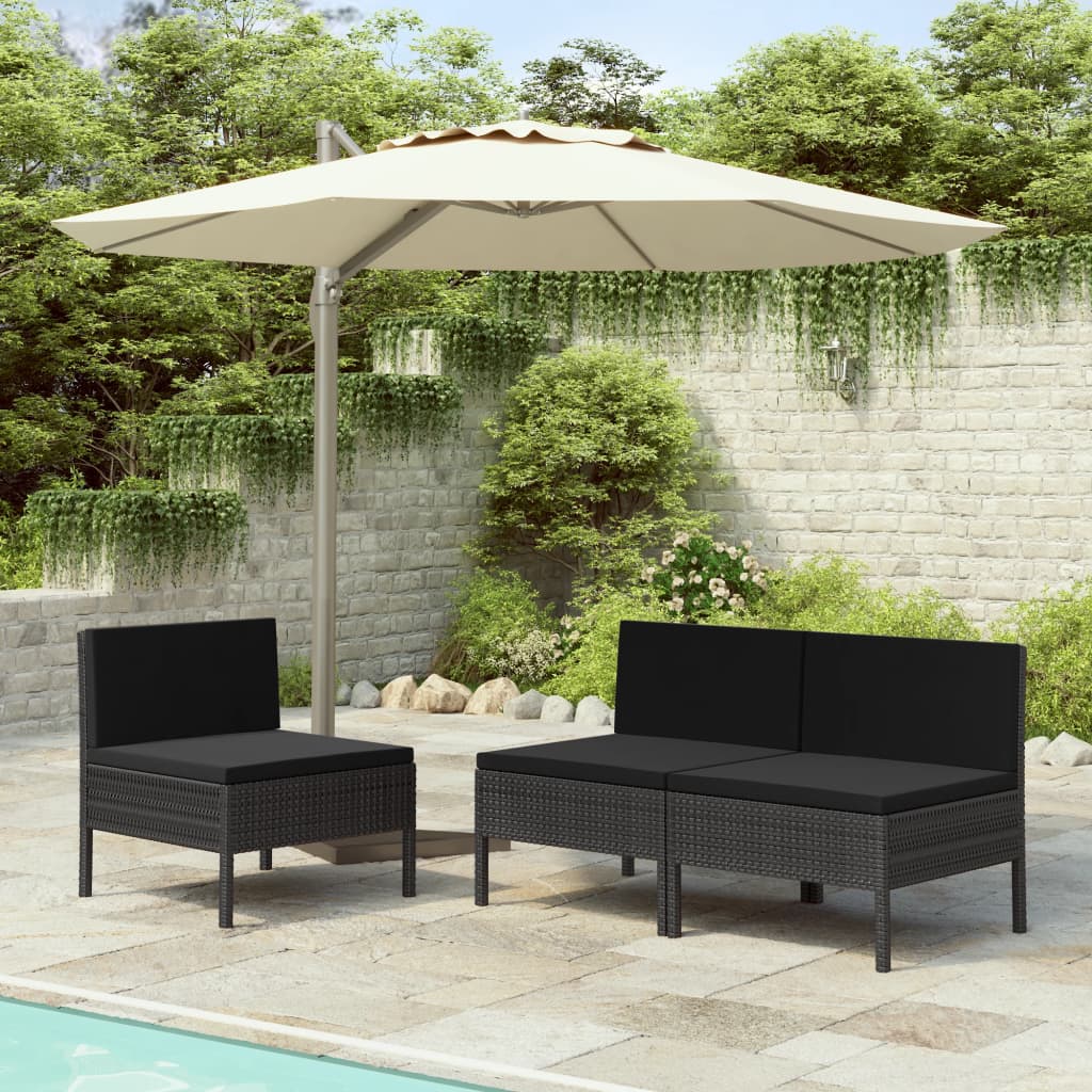 Sedie da Giardino 3 pz con Cuscini in Polyrattan Nere - homemem39