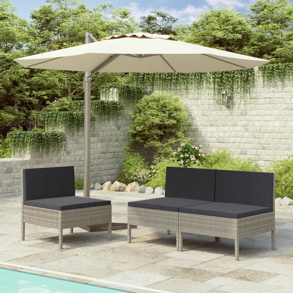 Sedie da Giardino 3 pz con Cuscini in Polyrattan Grigio - homemem39