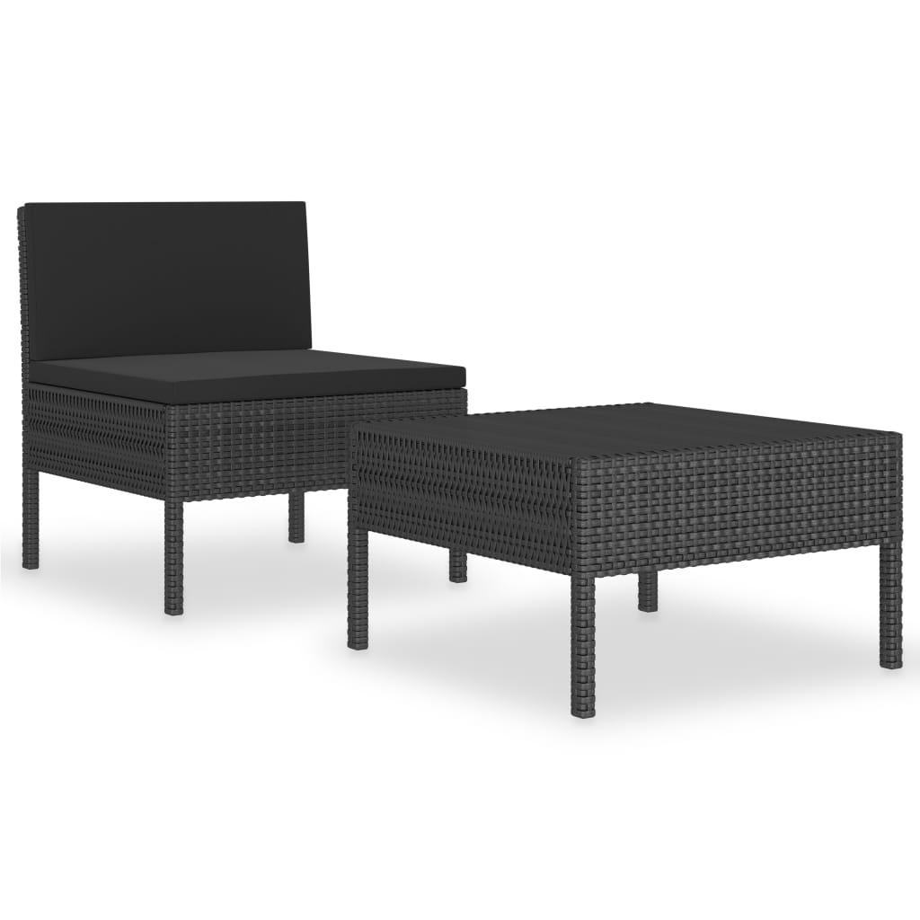 Set Divani da Giardino 2 pz con Cuscini in Polyrattan Nero - homemem39