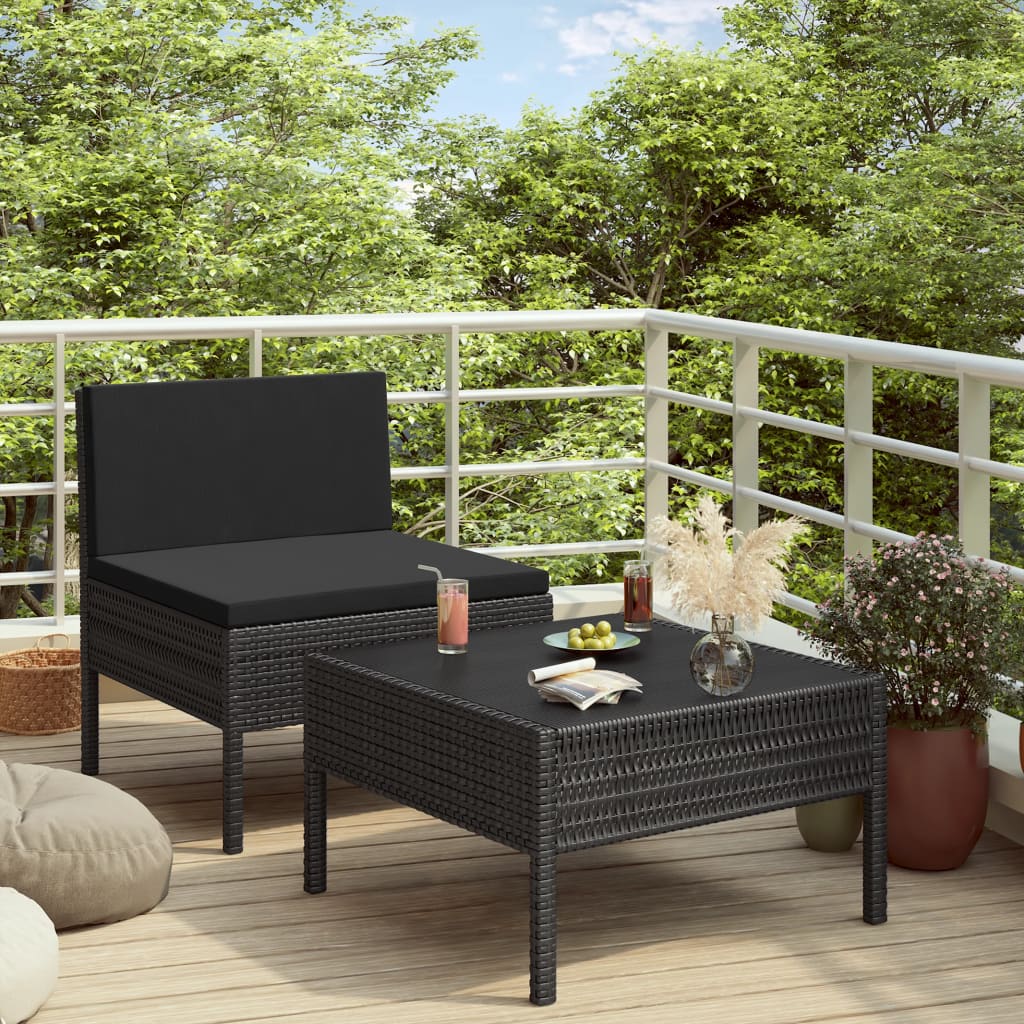 Set Divani da Giardino 2 pz con Cuscini in Polyrattan Nero - homemem39