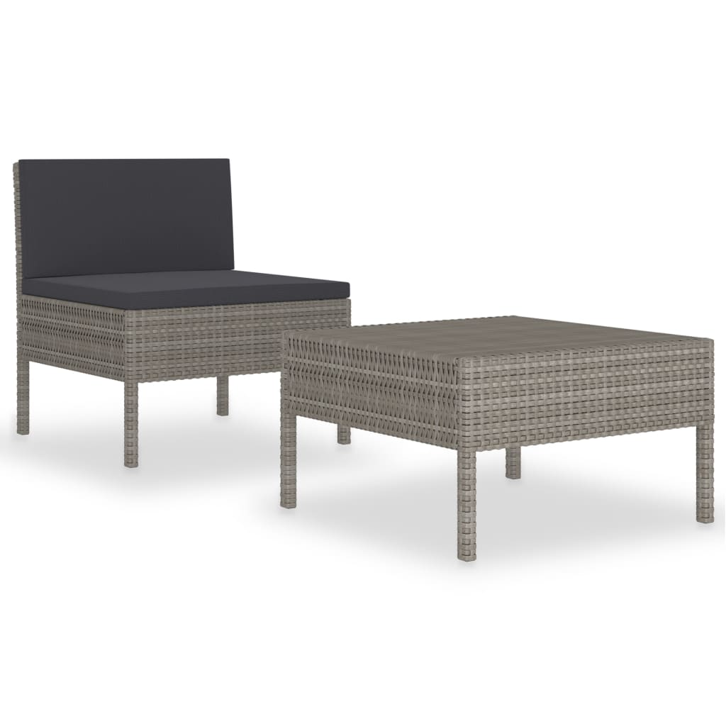 Set Divani da Giardino 2 pz con Cuscini in Polyrattan Grigio - homemem39