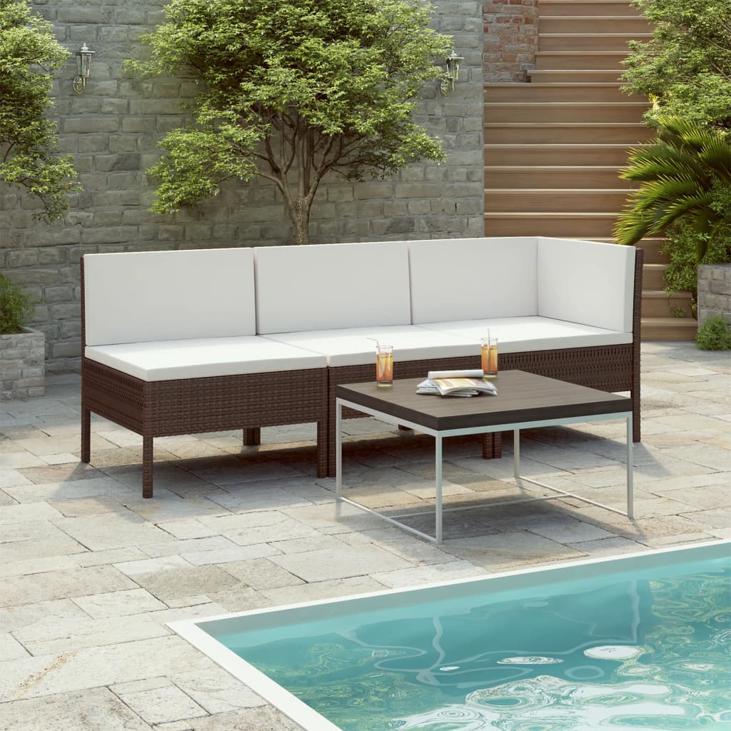 Set Divani da Giardino 3 pz con Cuscini in Polyrattan Marrone - homemem39