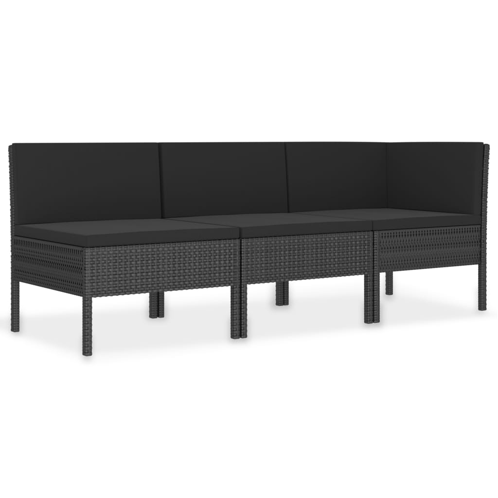 Set Divani da Giardino 3 pz con Cuscini in Polyrattan Nero - homemem39