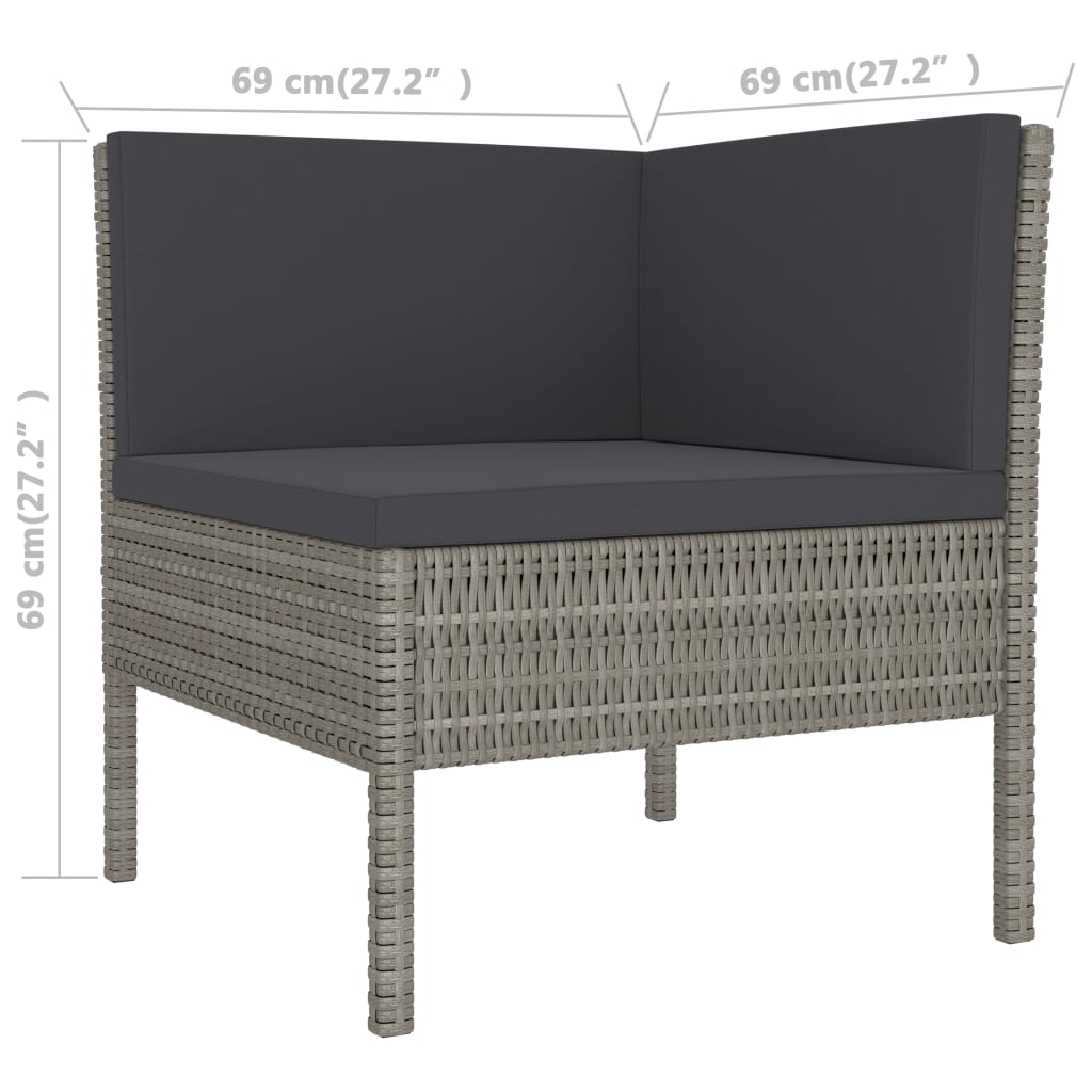 Set Divani da Giardino 3 pz con Cuscini in Polyrattan Grigio - homemem39