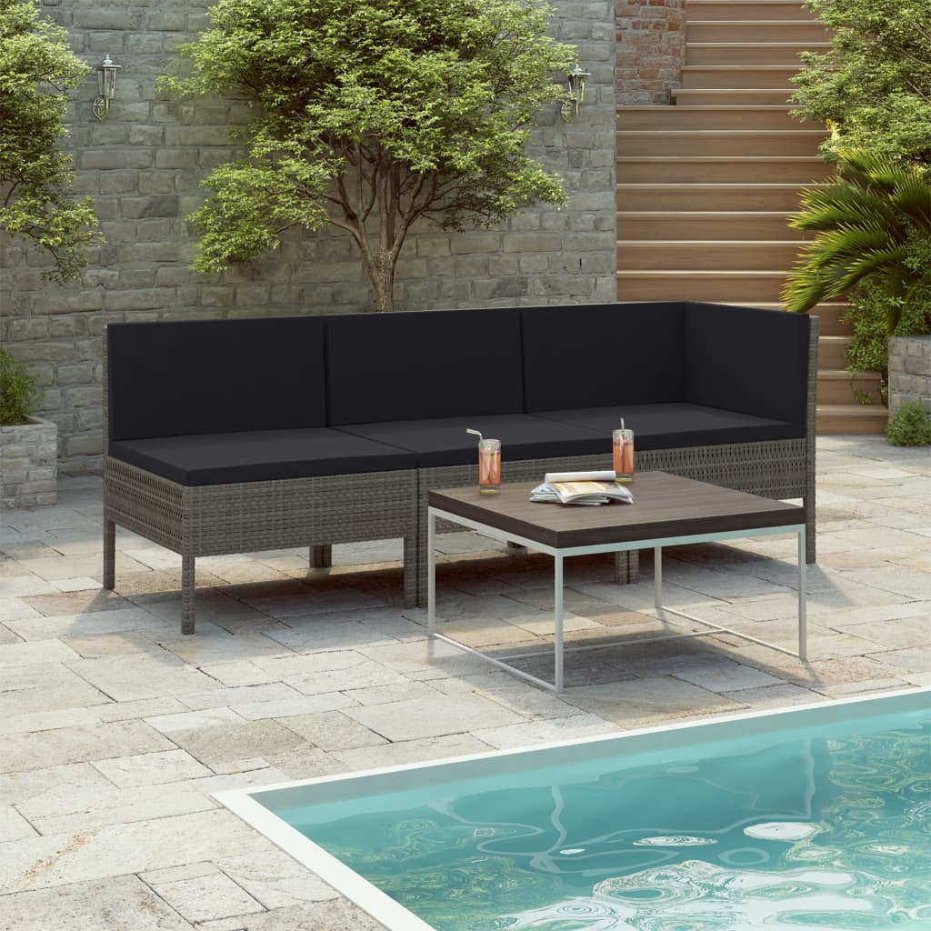 Set Divani da Giardino 3 pz con Cuscini in Polyrattan Grigio - homemem39