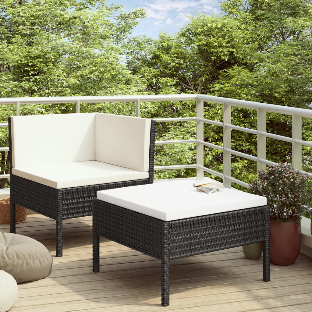 Set Divani da Giardino 2 pz con Cuscini in Polyrattan Nero - homemem39