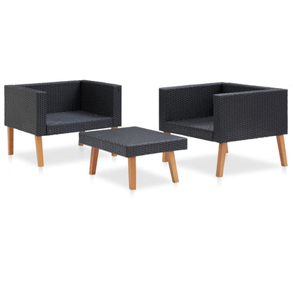 Set Divani da Giardino 3 pz con Cuscini in Polyrattan Nero - homemem39