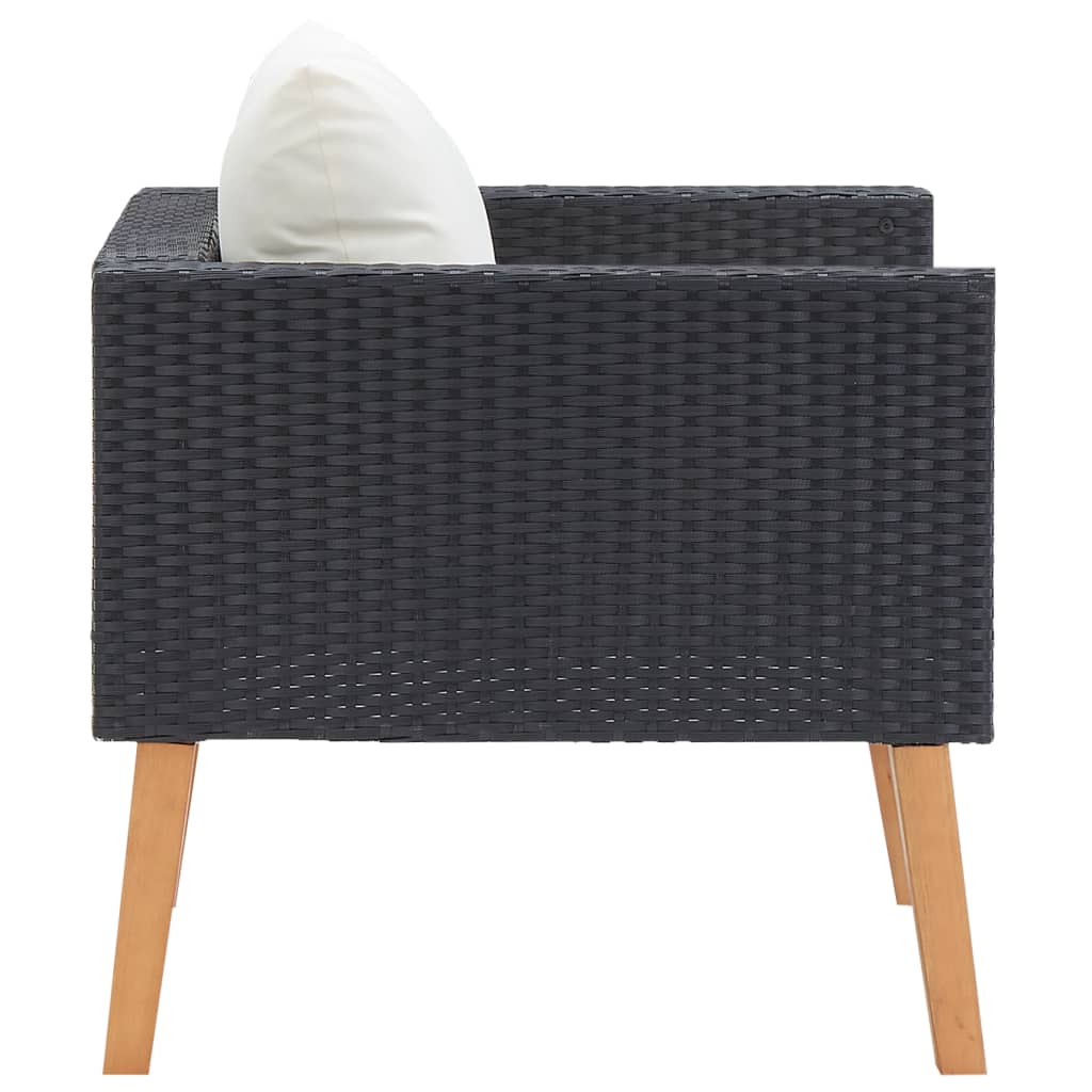 Divano da Giardino Singolo con Cuscini in Polyrattan Nero - homemem39