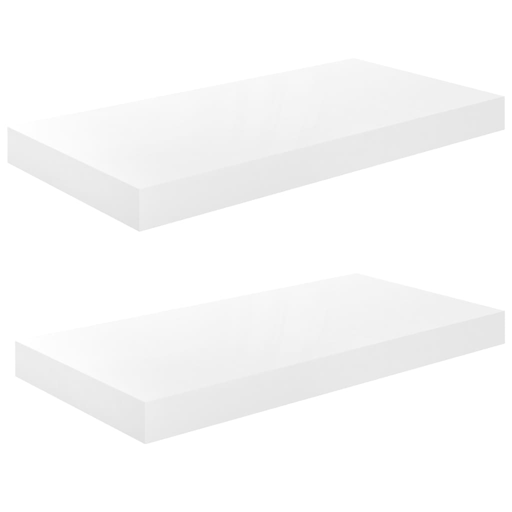 Scaffali a Parete 2 pz Bianco Lucido 50x23x3,8 cm in MDF - homemem39