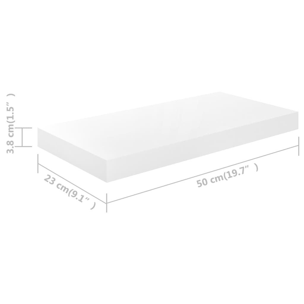 Scaffali a Parete 2 pz Bianco Lucido 50x23x3,8 cm in MDF - homemem39