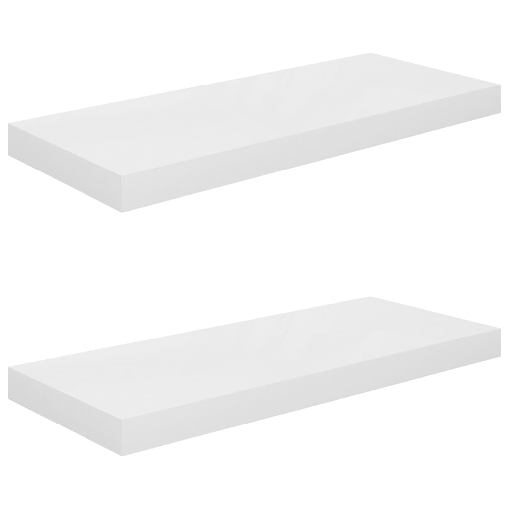 Scaffali a Parete 2 pz Bianco Lucido 60x23,5x3,8 cm in MDF - homemem39