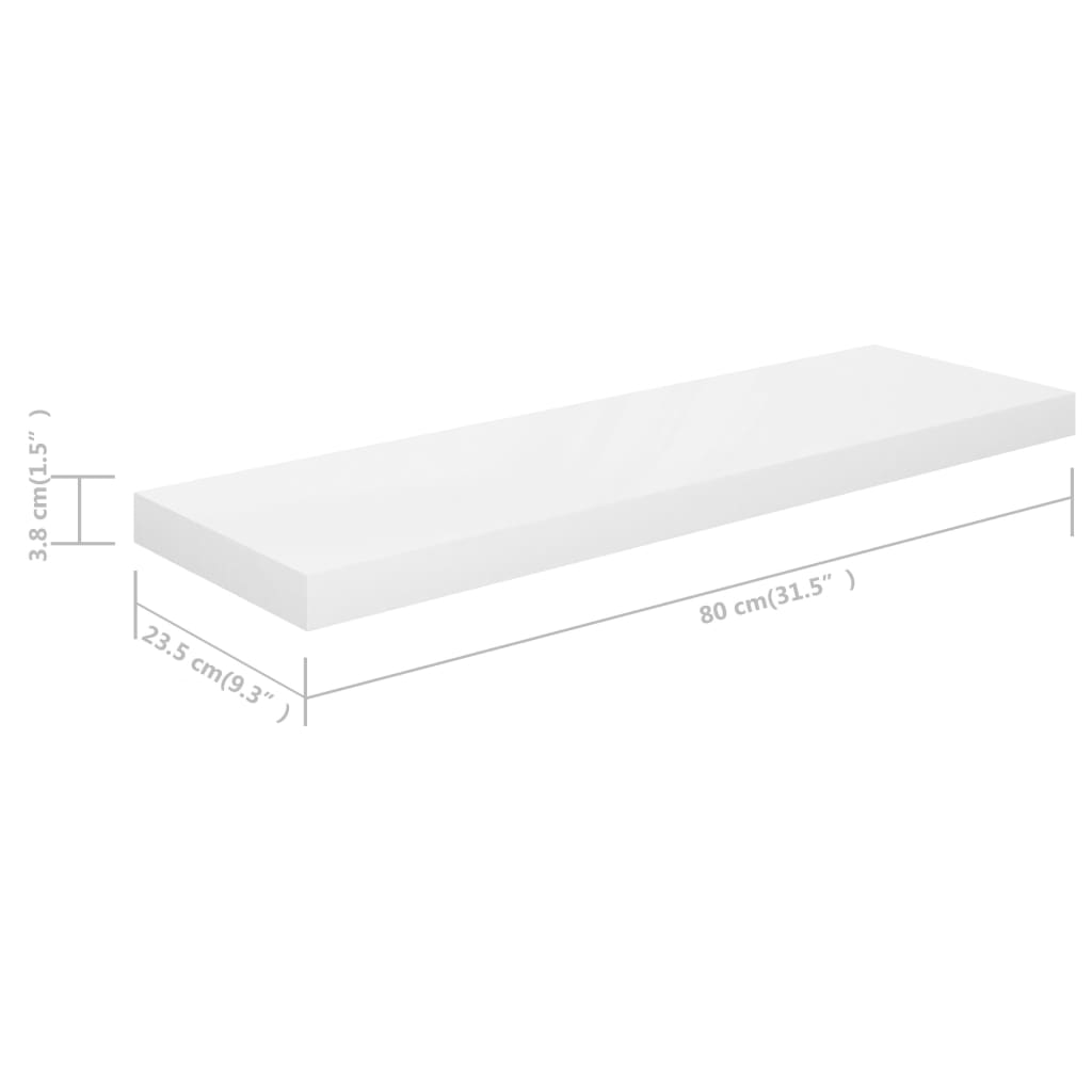 Scaffali a Parete 2 pz Bianco Lucido 80x23,5x3,8 cm in MDF - homemem39