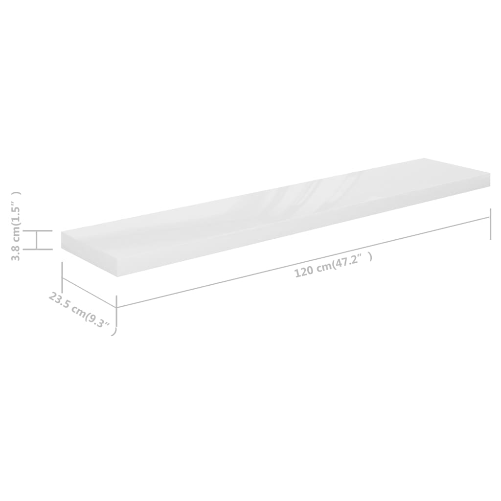 Scaffale a Parete Bianco Lucido 120x23,5x3,8 cm in MDF - homemem39