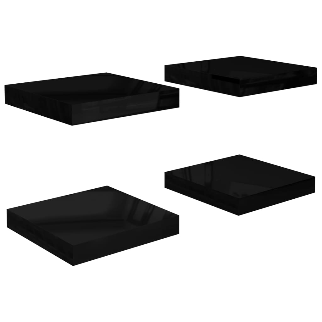 Scaffali a Parete 4 pz Nero Lucido 23x23,5x3,8 cm in MDF - homemem39