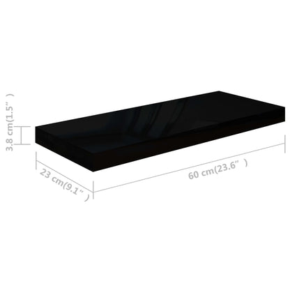 Scaffale a Parete Nero Lucido 60x23,5x3,8 cm in MDF - homemem39