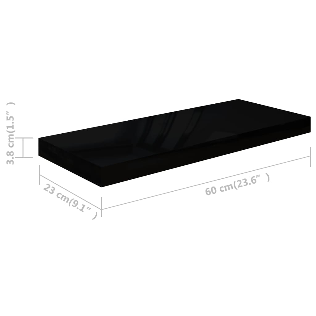 Scaffali a Parete 2 pz Nero Lucido 60x23,5x3,8 cm in MDF - homemem39