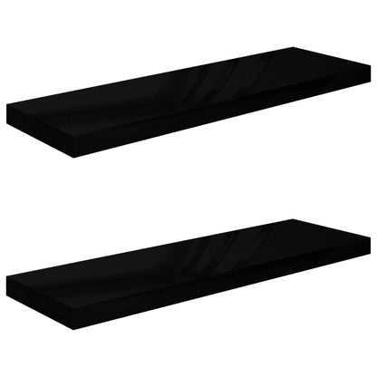 Scaffali a Parete 2 pz Nero Lucido 80x23,5x3,8 cm in MDF - homemem39