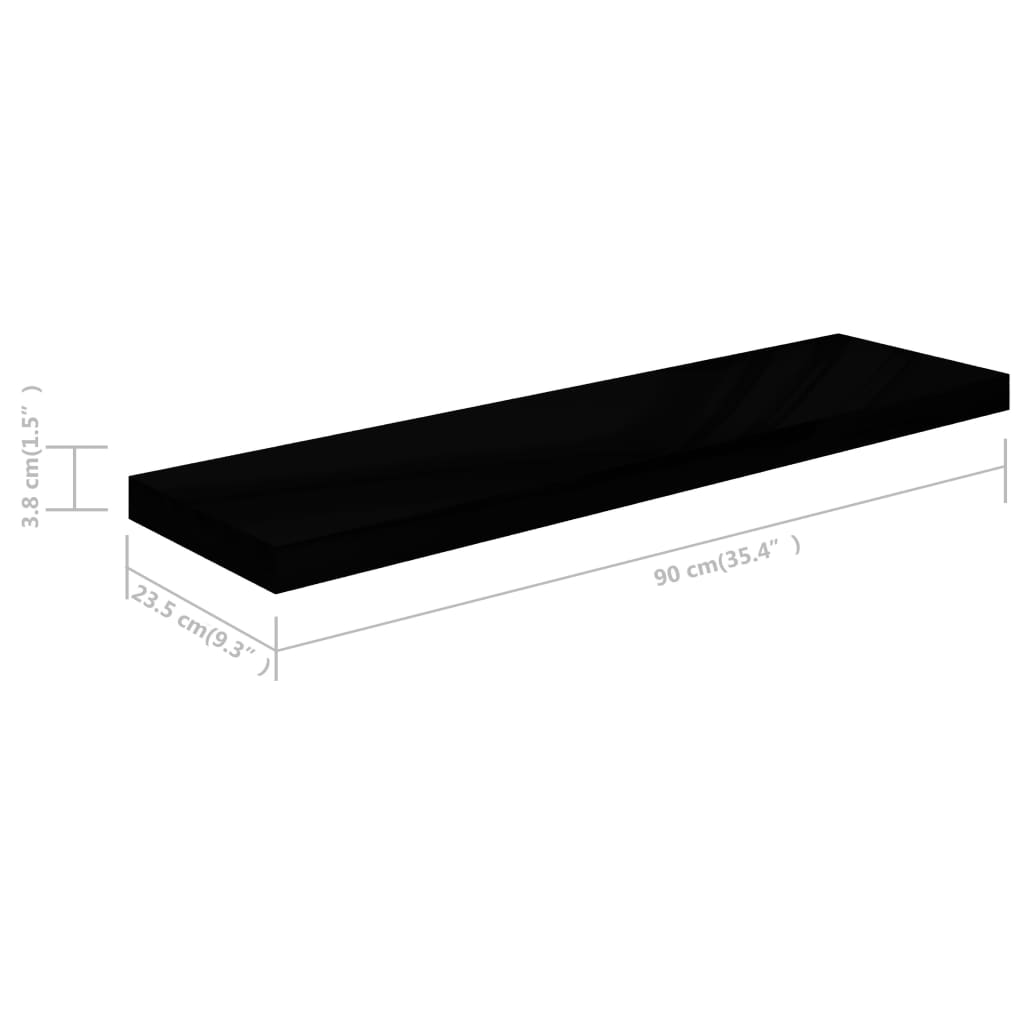 Scaffale a Parete Nero Lucido 90x23,5x3,8 cm in MDF - homemem39