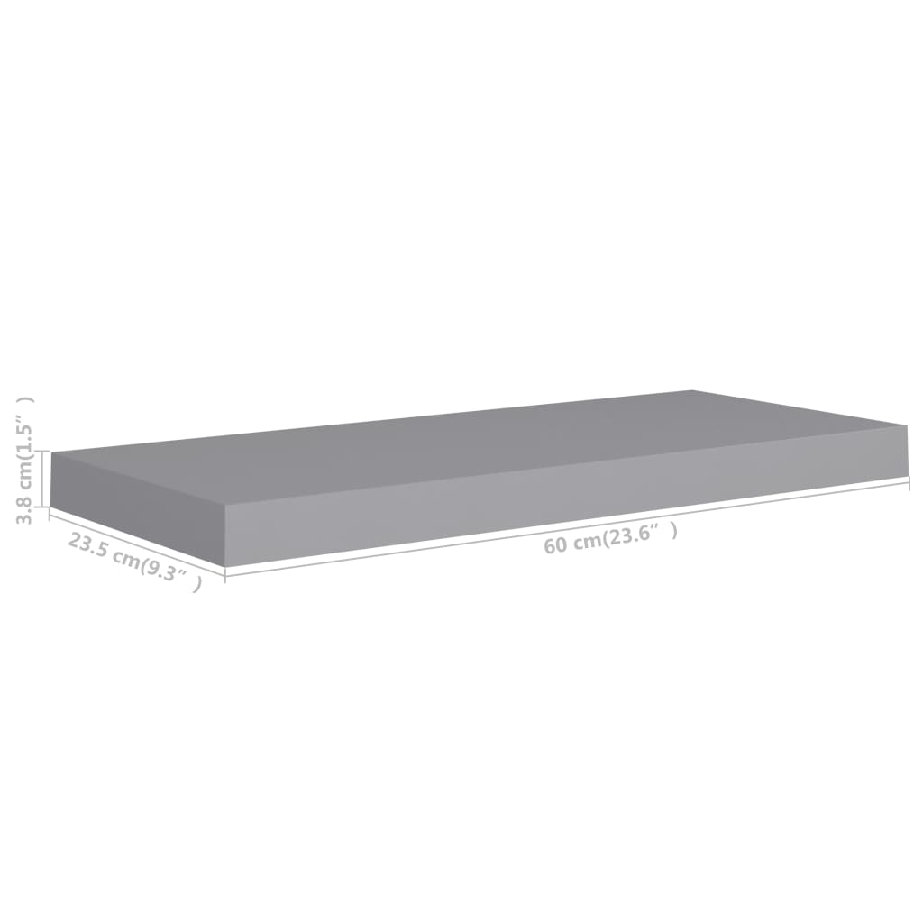 Scaffale a Parete Grigio 60x23,5x3,8 cm in MDF - homemem39