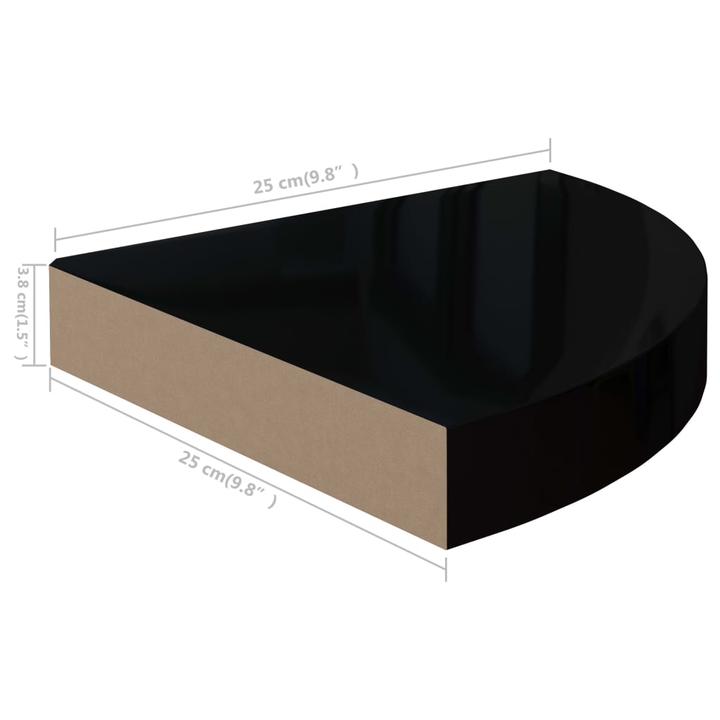 Scaffale Angolare a Parete Nero Lucido 25x25x3,8 cm in MDF - homemem39