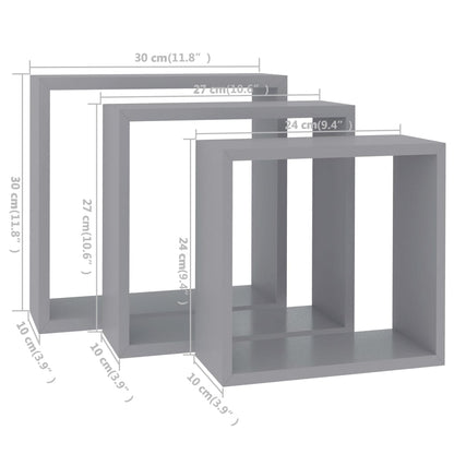 Mensole a Cubo da Parete 3 pz Grigie in MDF - homemem39