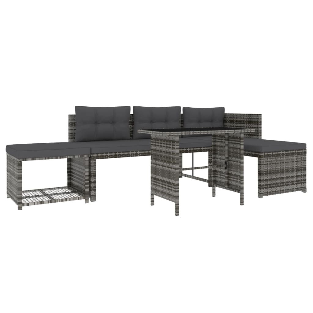 Set da Pranzo da Giardino 4 pz con Cuscini in Polyrattan Grigio - homemem39