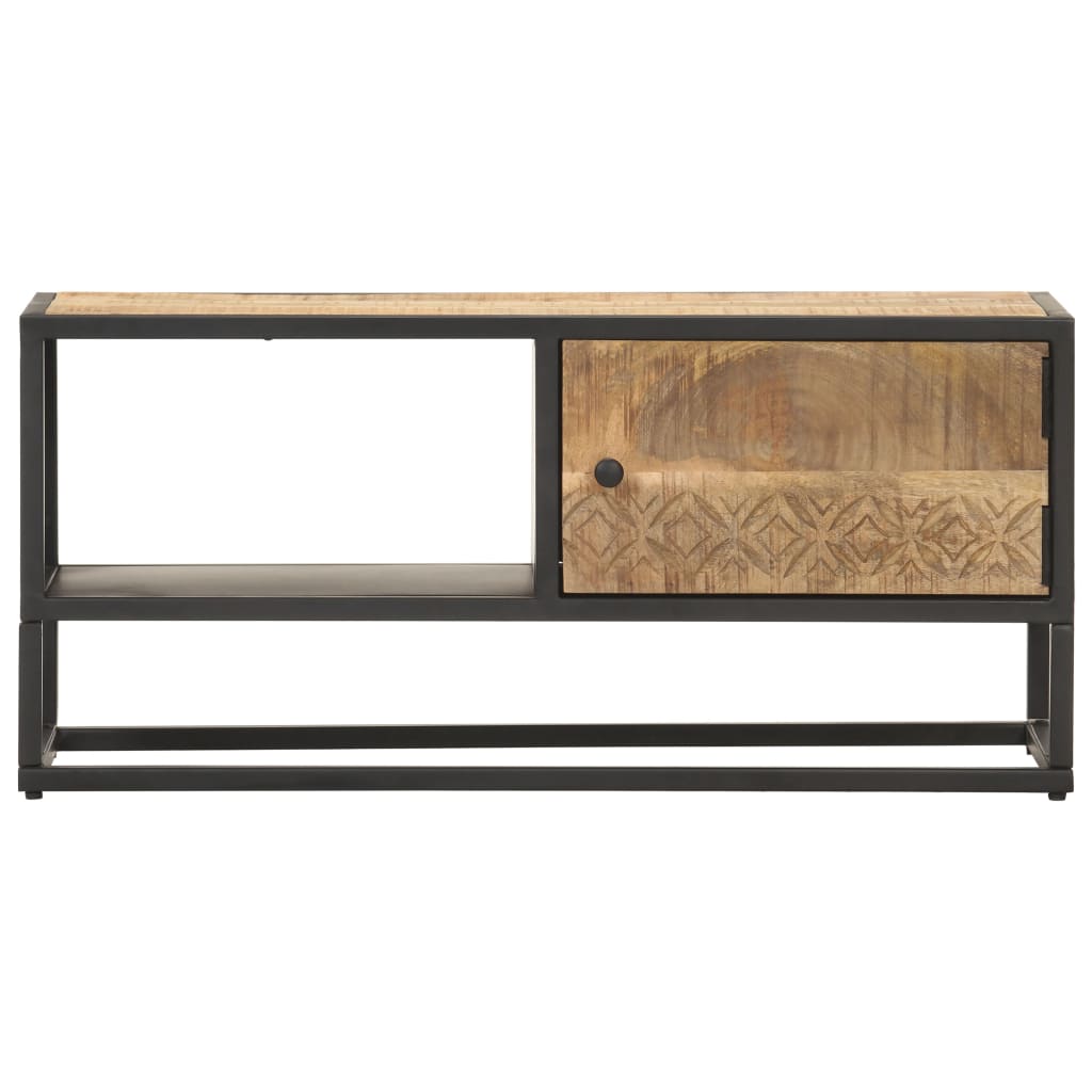 Mobile Porta TV con Anta Intagliata 90x30x40 cm in Mango Grezzo - homemem39