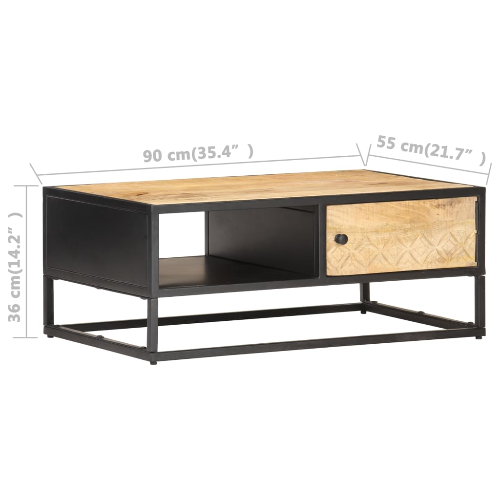 Tavolino con Anta Intagliata 90x55x36 cm Legno di Mango Grezzo - homemem39