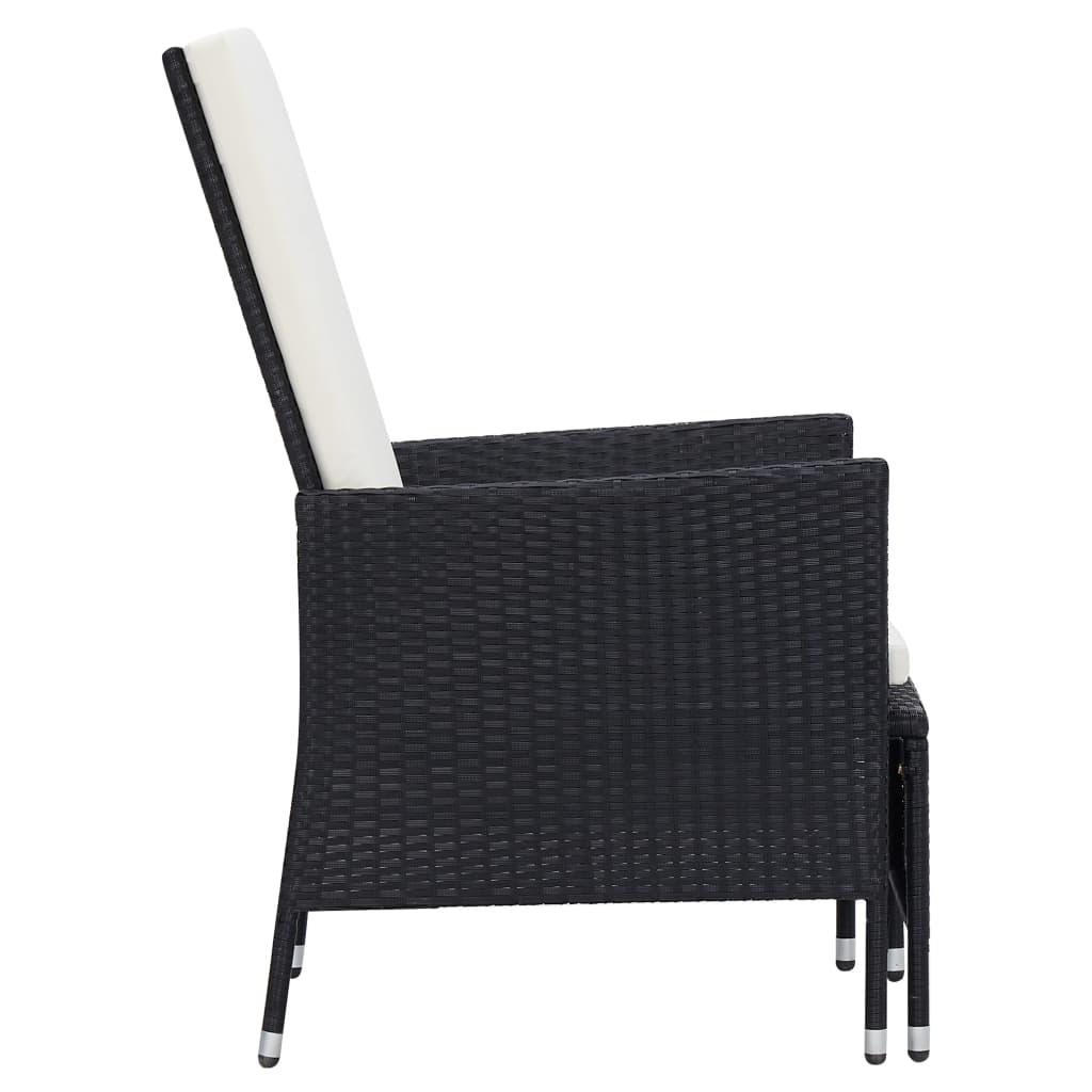 Sedia da Giardino Reclinabile con Cuscino in Polyrattan Nero - homemem39