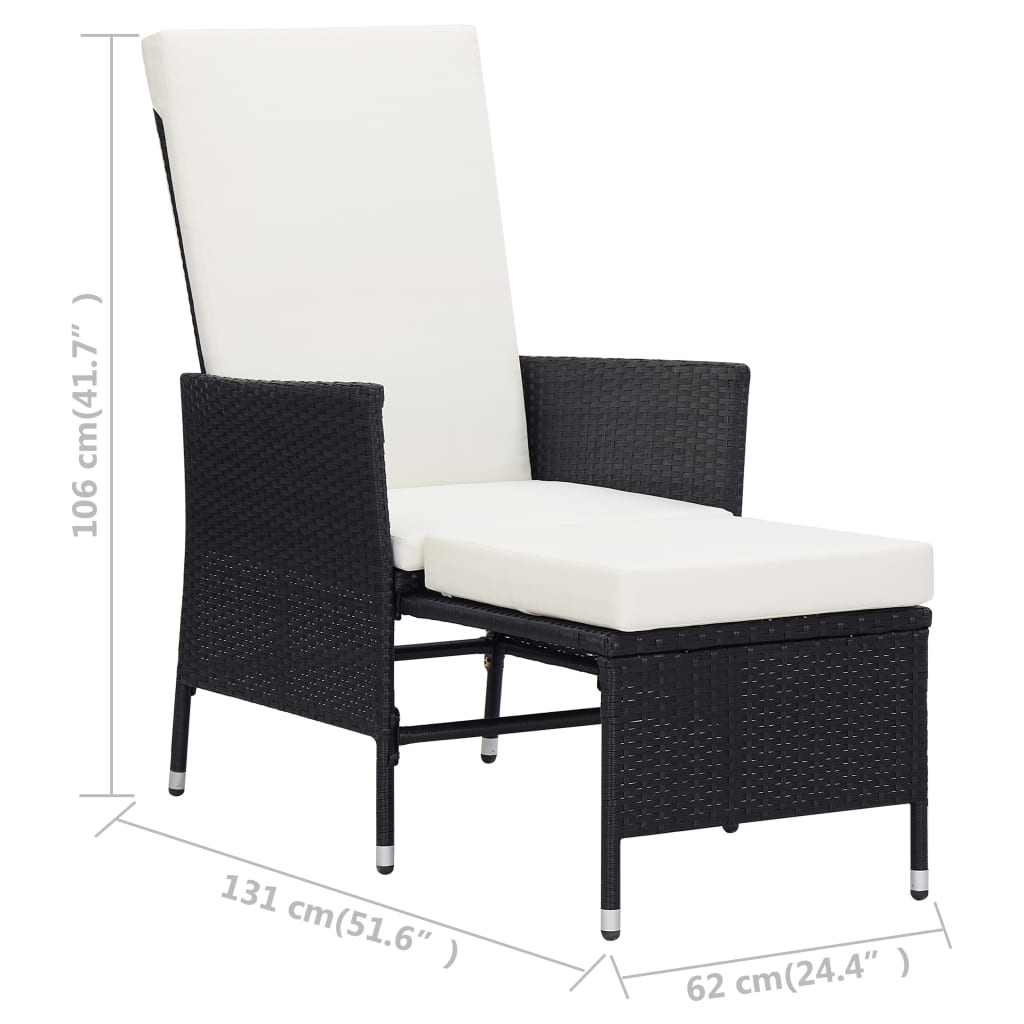 Sedia da Giardino Reclinabile con Cuscino in Polyrattan Nero - homemem39