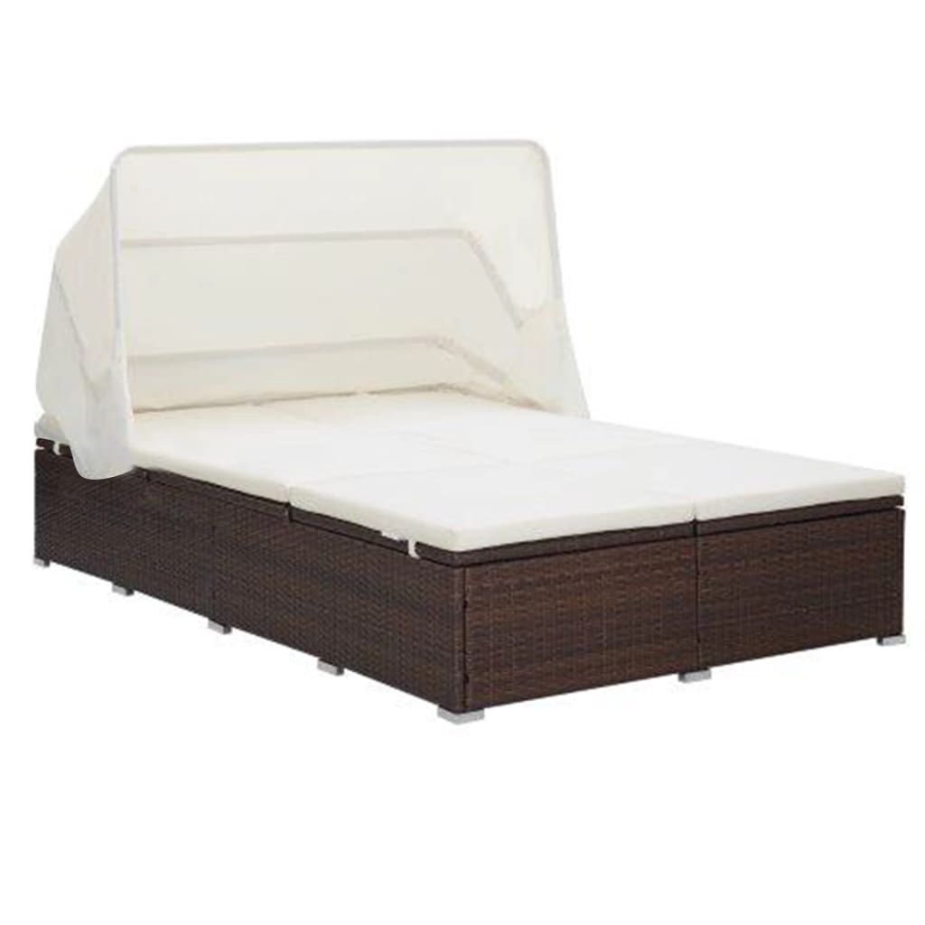 Lettino Prendisole a 2 Posti con Cuscino in Polyrattan Marrone - homemem39