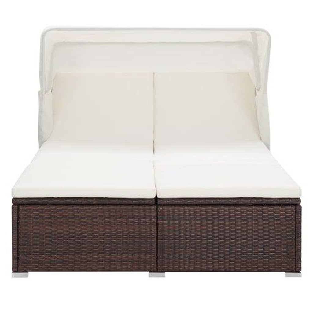 Lettino Prendisole a 2 Posti con Cuscino in Polyrattan Marrone - homemem39