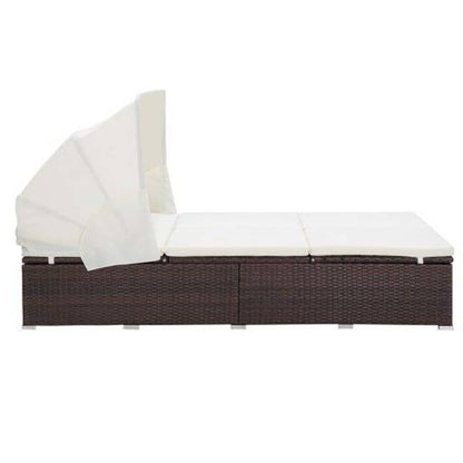 Lettino Prendisole a 2 Posti con Cuscino in Polyrattan Marrone - homemem39