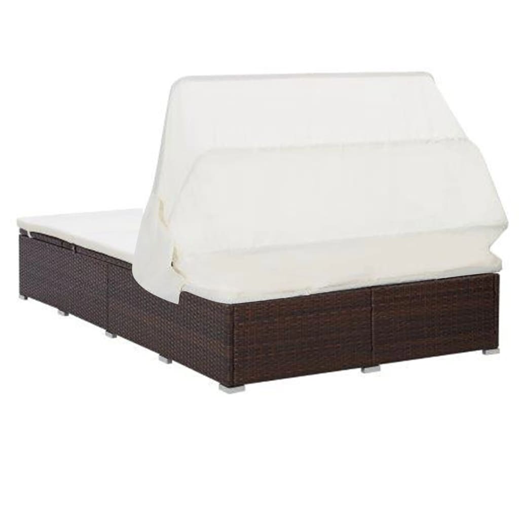 Lettino Prendisole a 2 Posti con Cuscino in Polyrattan Marrone - homemem39