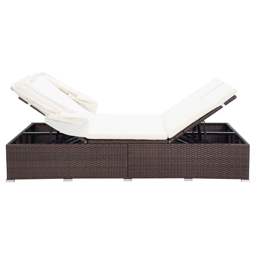 Lettino Prendisole a 2 Posti con Cuscino in Polyrattan Marrone - homemem39